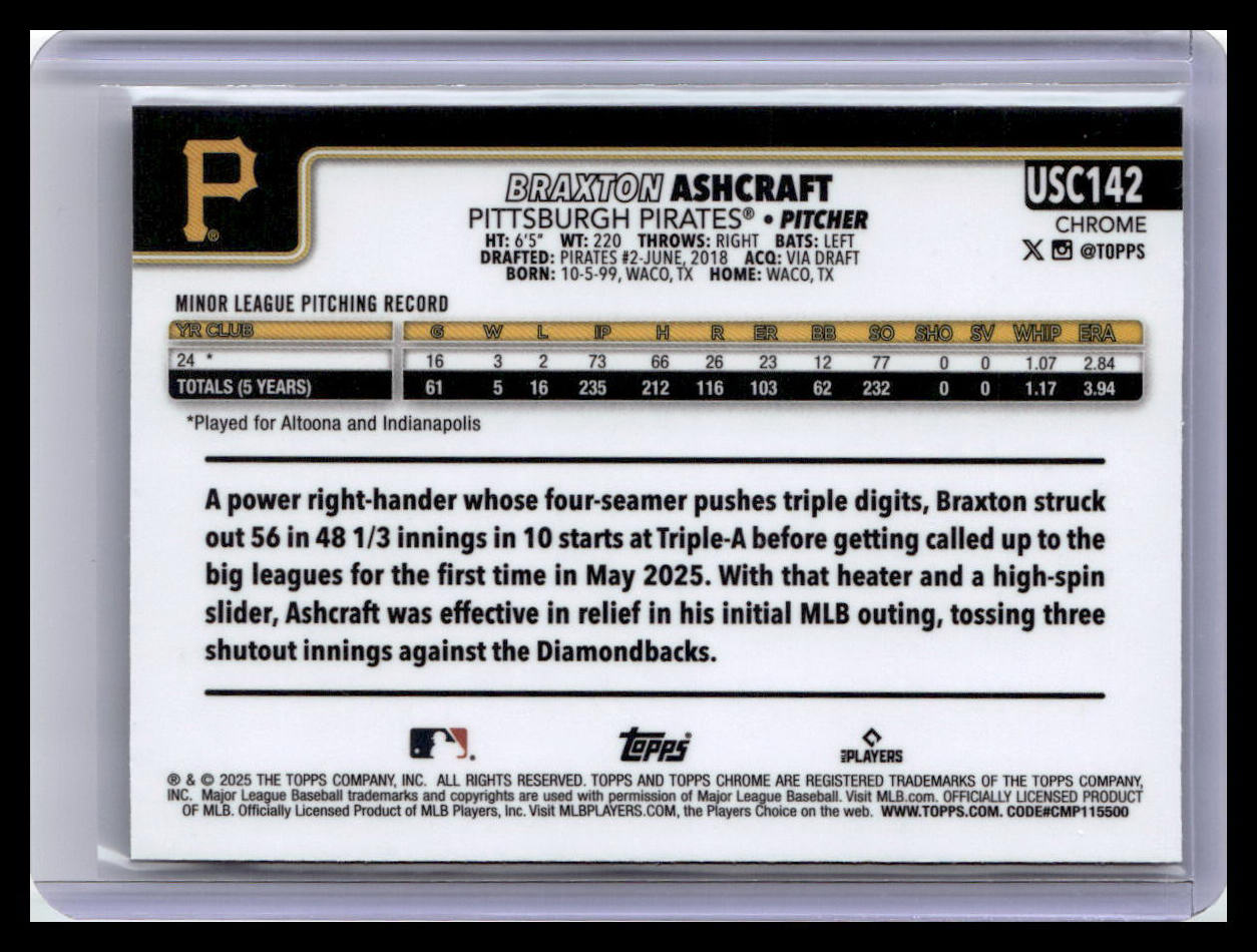 2025 Topps Chrome Update #USC142 Braxton Ashcraft