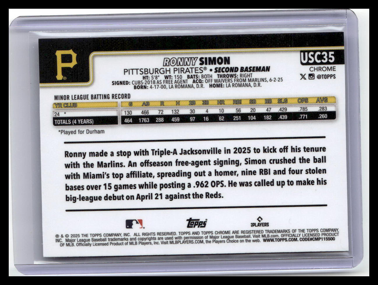 2025 Topps Chrome Update #USC35 Ronny Simon
