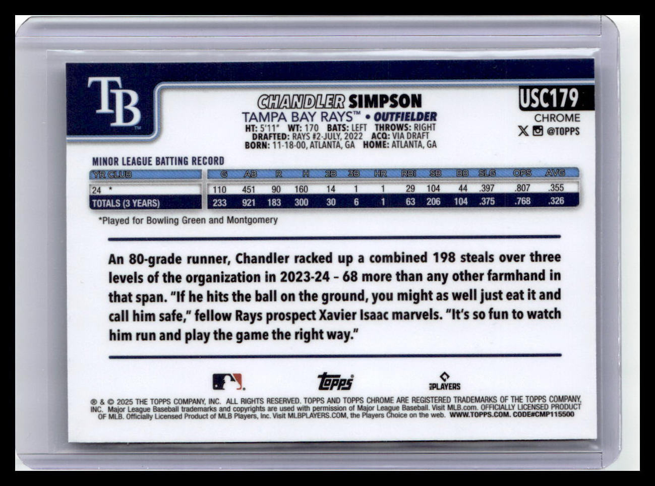 2025 Topps Chrome Update #USC179 Chandler Simpson