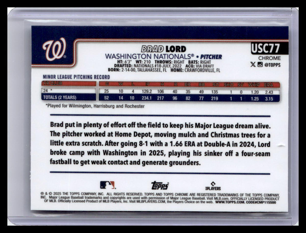 2025 Topps Chrome Update #USC77 Brad Lord Prism Refractors