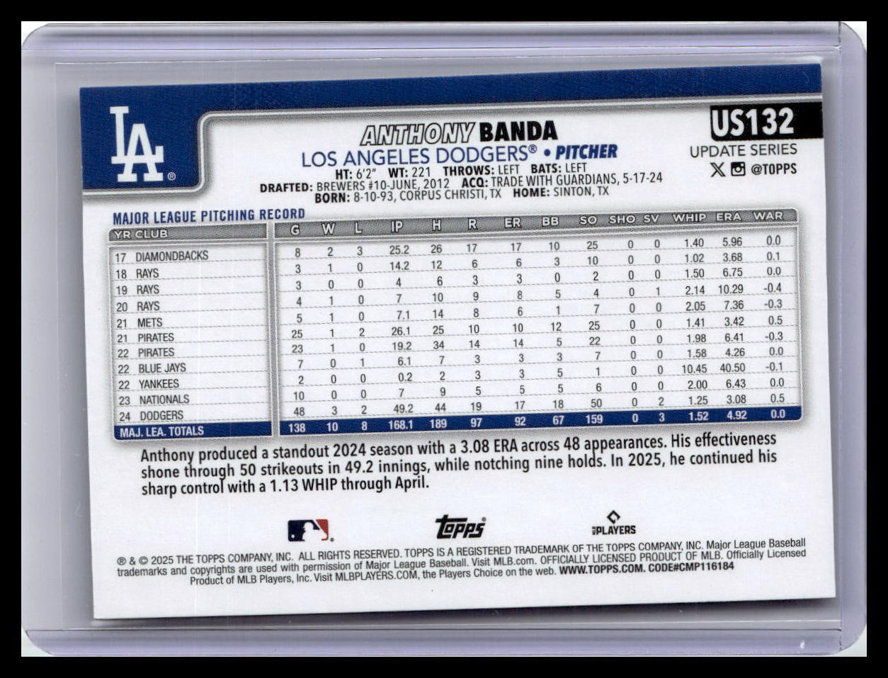 2025 Topps Update #US132 Anthony Banda Holiday