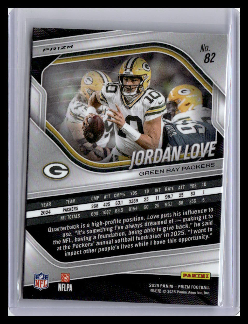 2025 Panini Prizm #82 Jordan Love Neon Green Pulsar