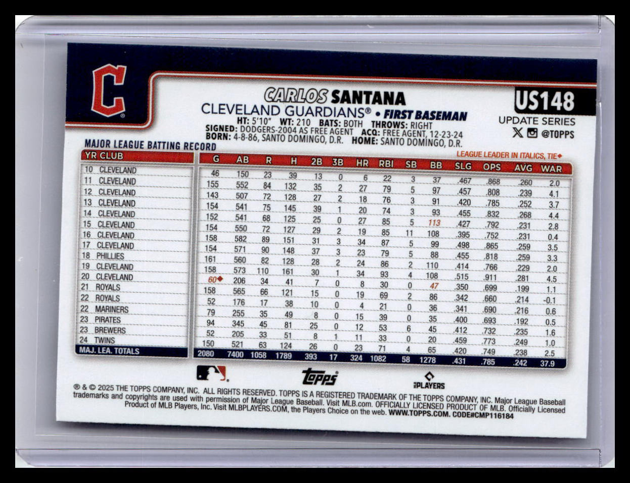 2025 Topps Update #US148 Carlos Santana
