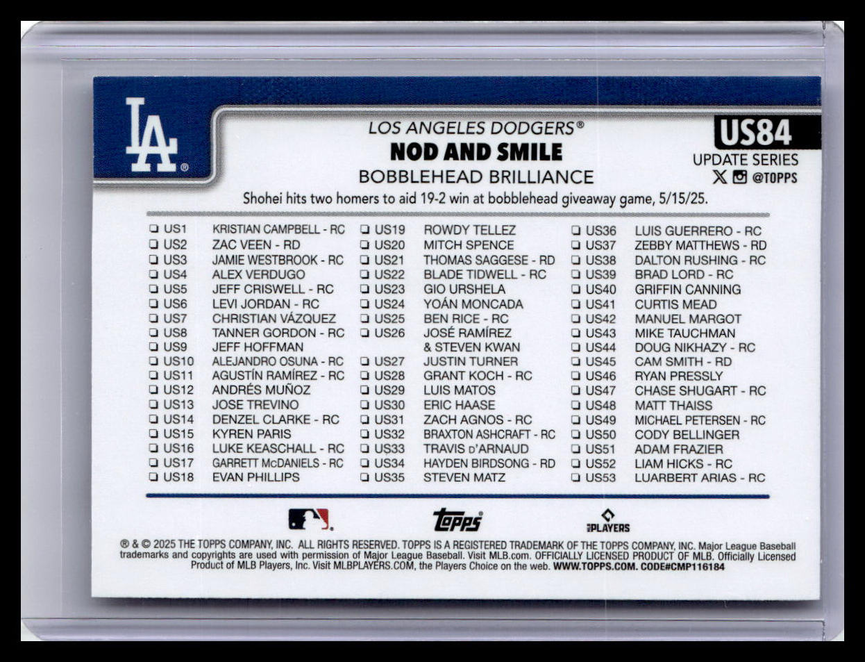 2025 Topps Update #US84 Nod and Smile