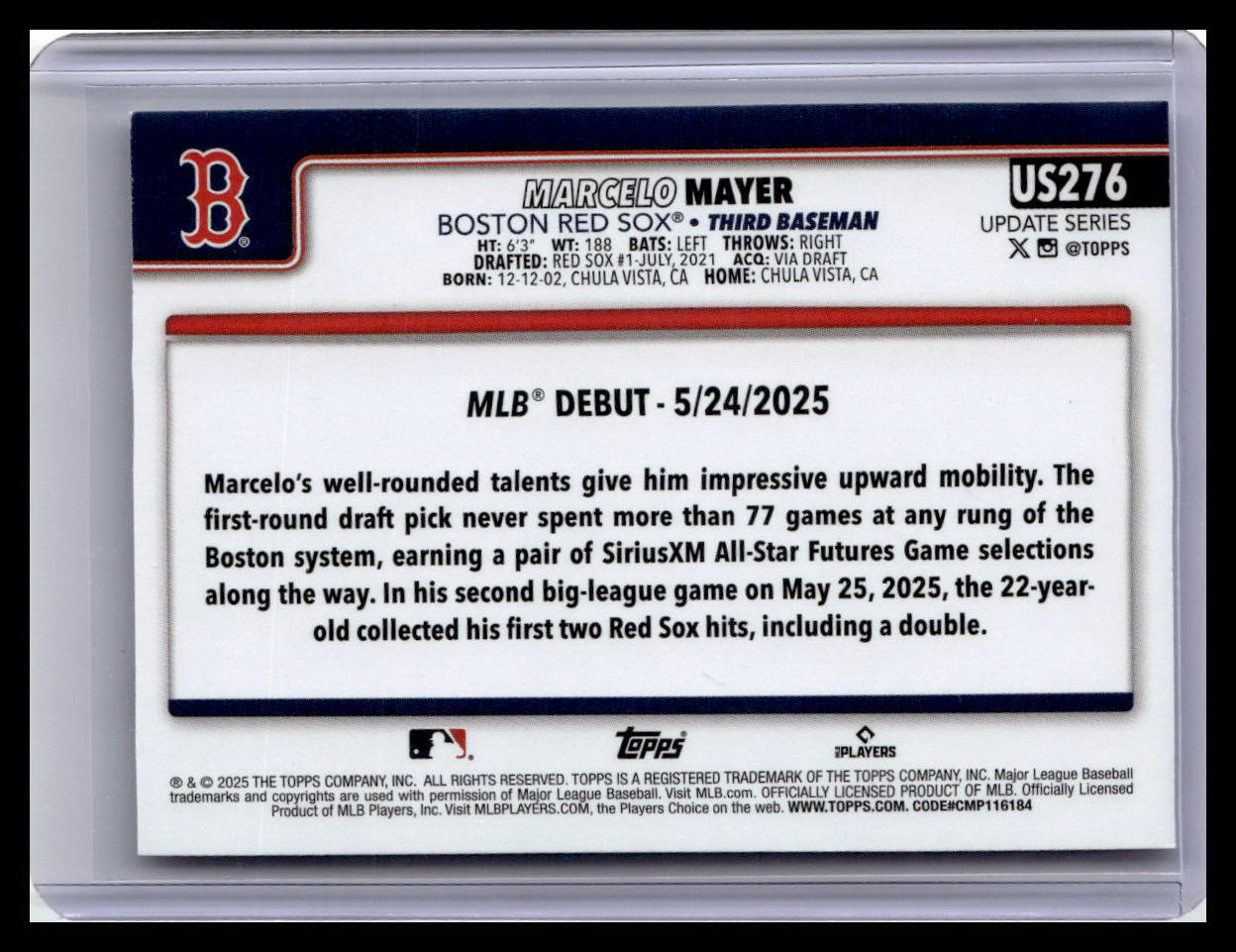 2025 Topps Update #US276 Marcelo Mayer