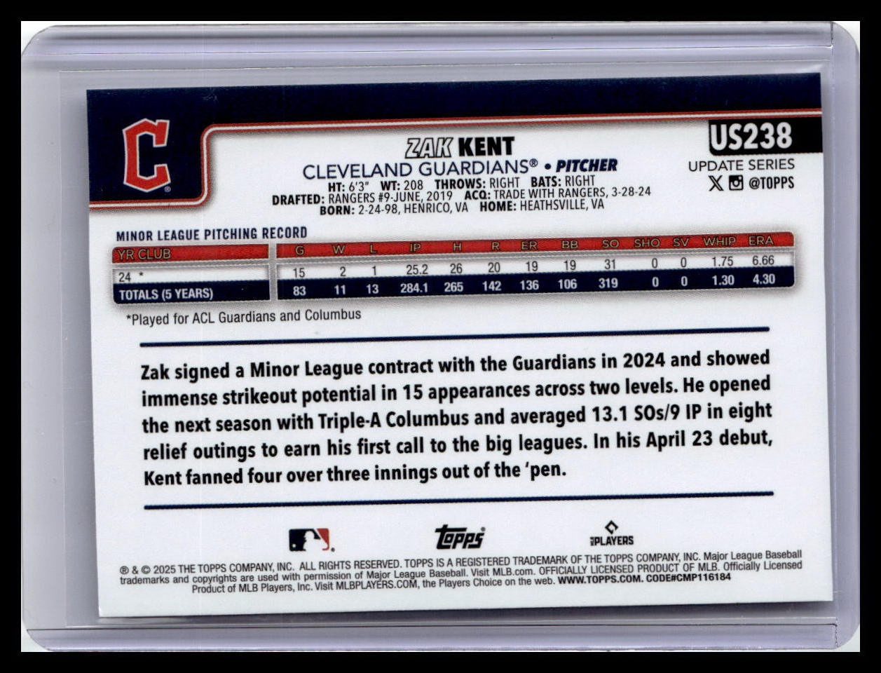 2025 Topps Update #US238 Zak Kent