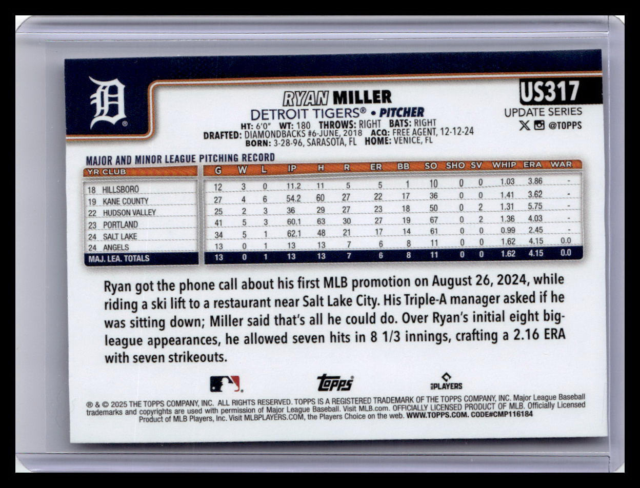 2025 Topps Update #US317 Ryan Miller