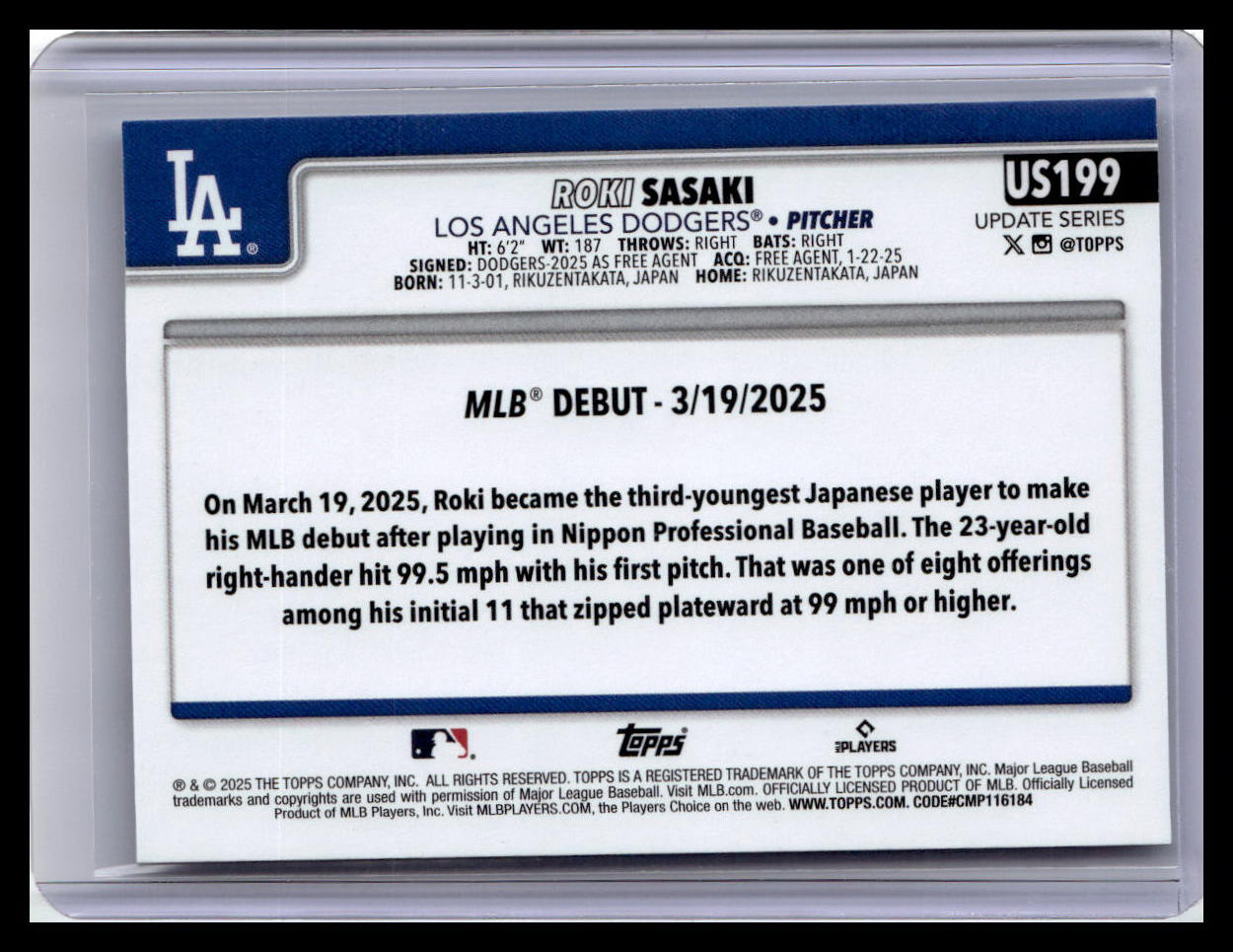 2025 Topps Update #US199 Roki Sasaki