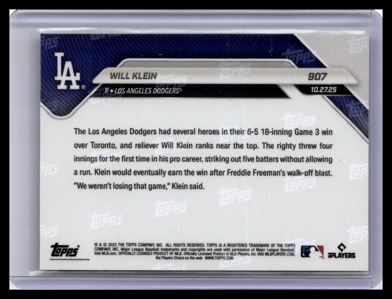 2025 Topps Now #907 Will Klein Orange Foil 24/25