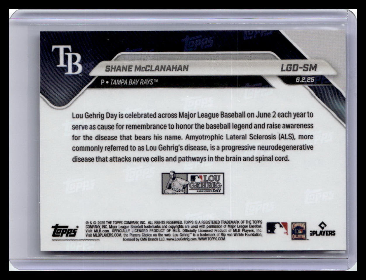 2025 Topps Now Lou Gehrig Day #LGD-SM Shane McClanahan Iron Dark Silver 17/25