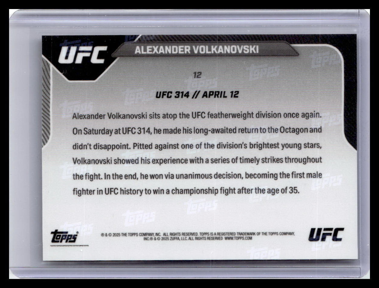2025 Topps Now UFC #12 Alexander Volkanovski