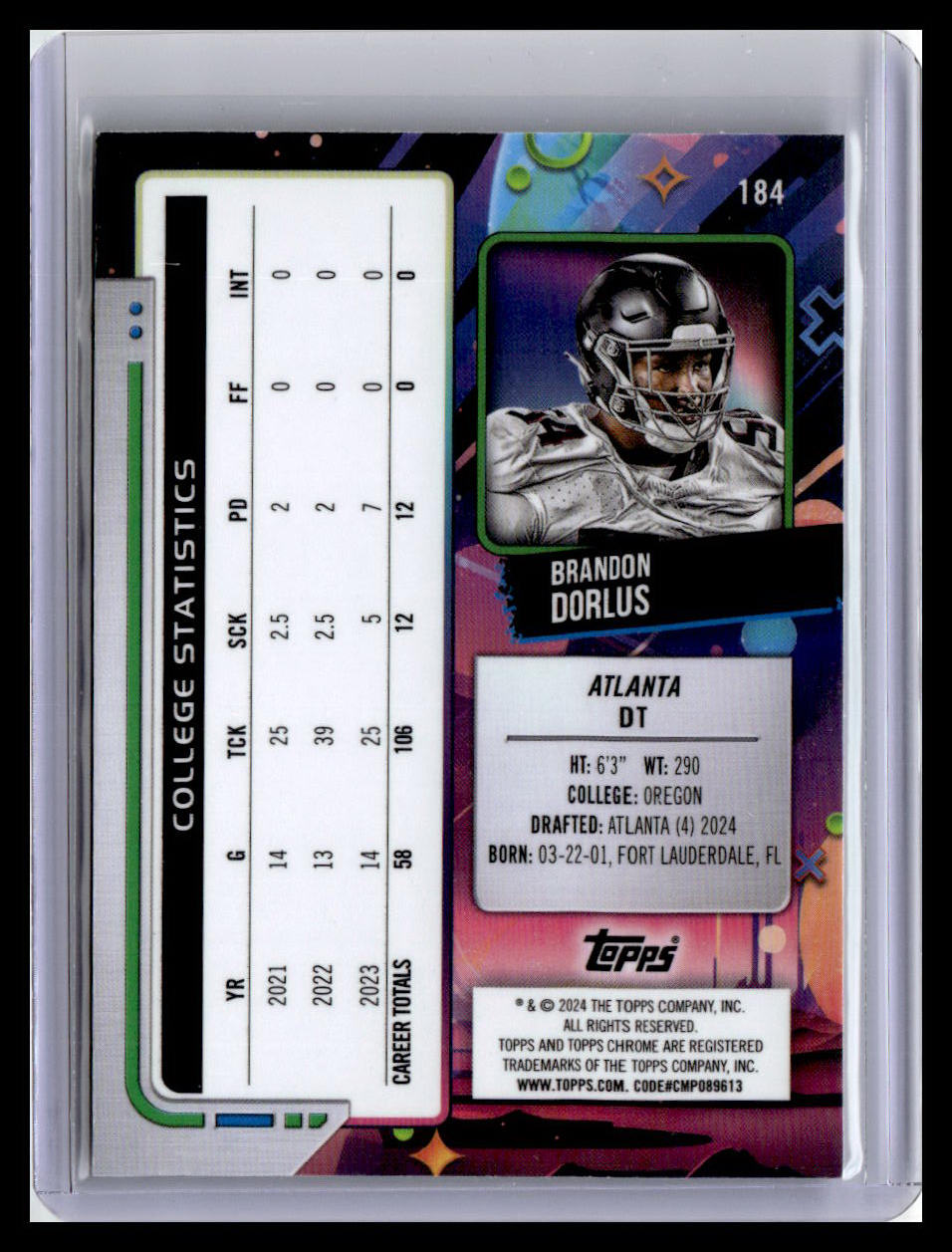 2024 Topps Chrome Cosmic #184 Brandon Dorlus Green Space Dust Refractors #/75