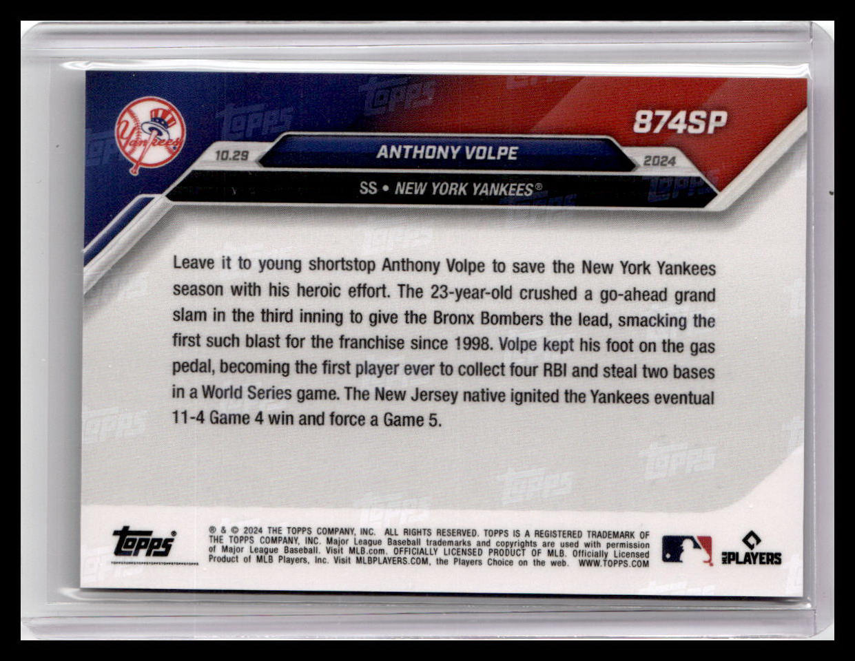2024 Topps Now #874SP Anthony Volpe