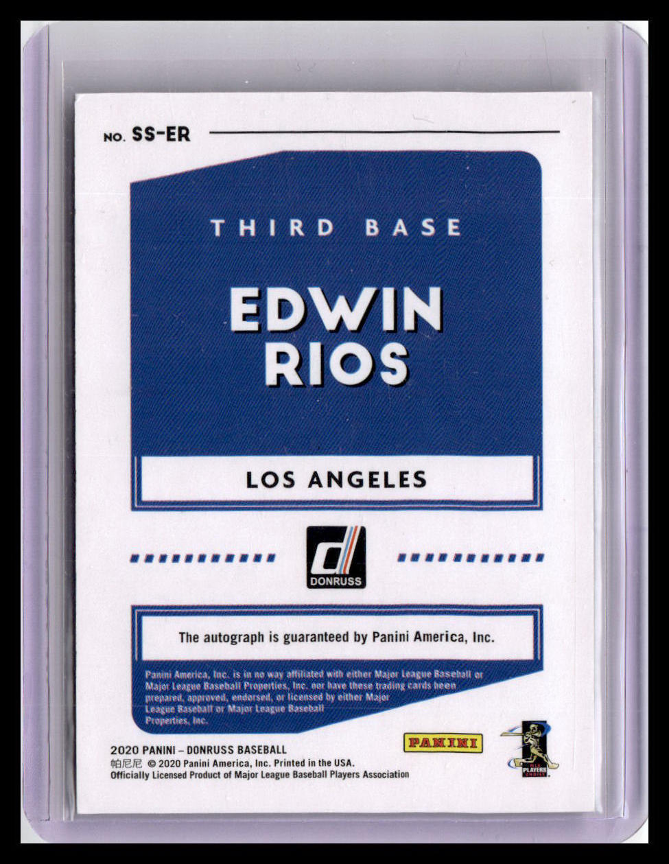2020 Donruss #SS-ER Edwin Rios Signature Series Blue #/99