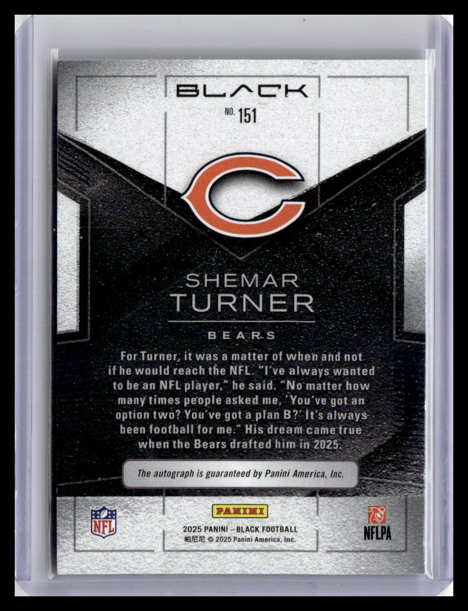 2025 Panini Black #151 Shemar Turner Rookies Autographs Sapphire #/50