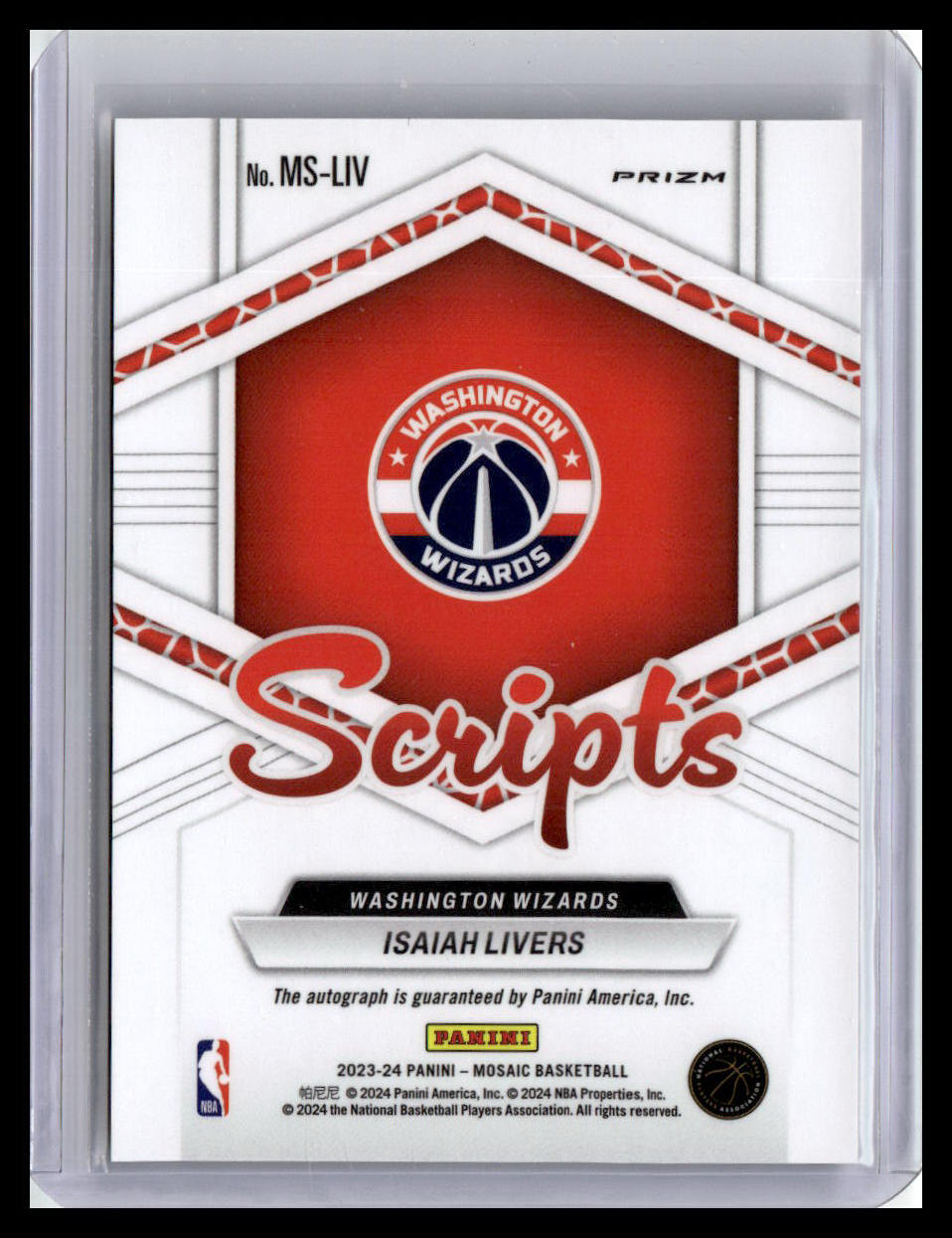2023-24 Panini Mosaic #MS-LIV Isaiah Livers Scripts