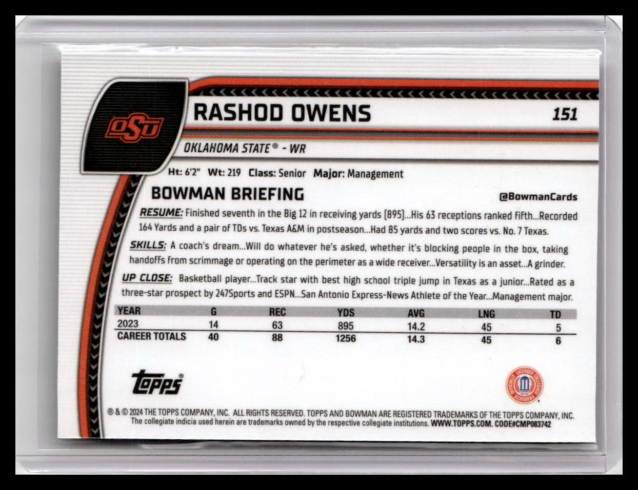 2024 Bowman University Chrome #151 Rashod Owens