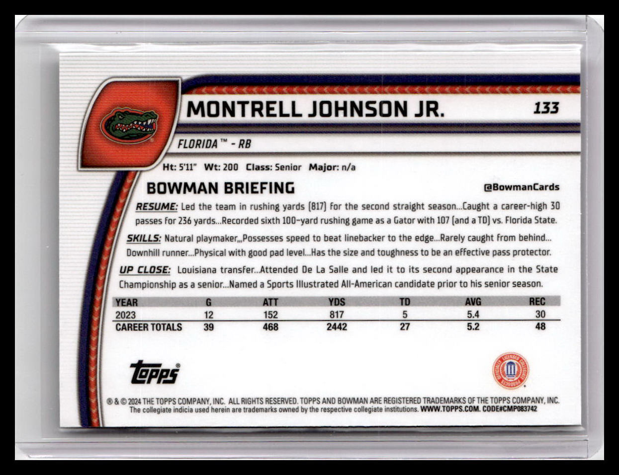 2024 Bowman University Chrome #133 Montrell Johnson Jr.