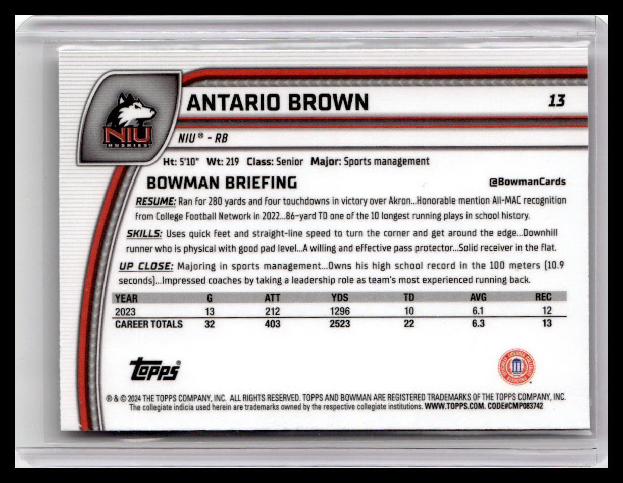 2024 Bowman University Chrome #13 Antario Brown
