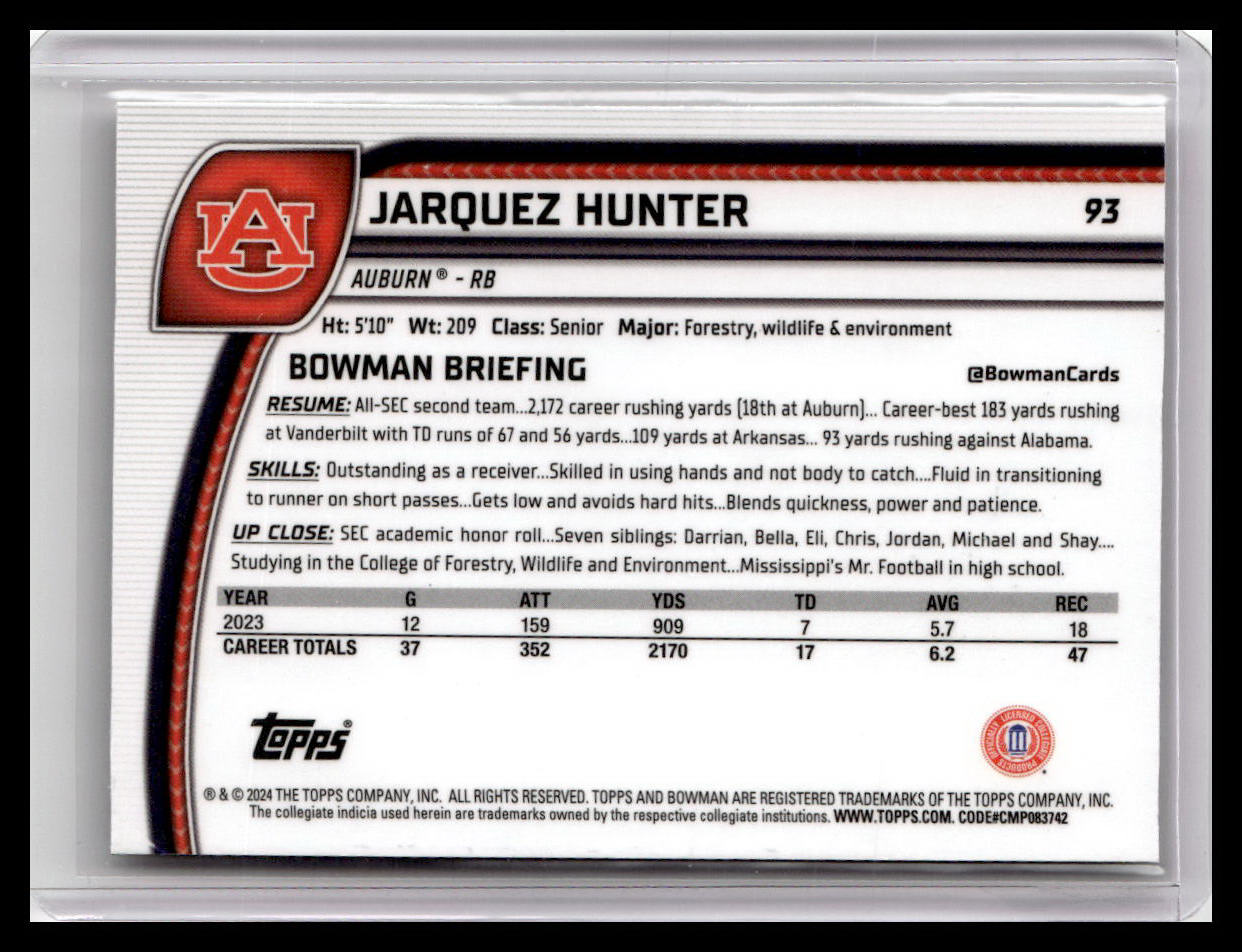 2024 Bowman University Chrome #93 Jarquez Hunter