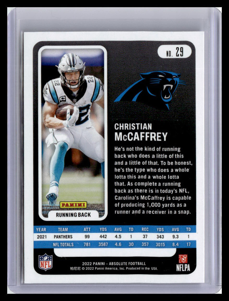 2022 Panini Absolute #29 Christian McCaffrey