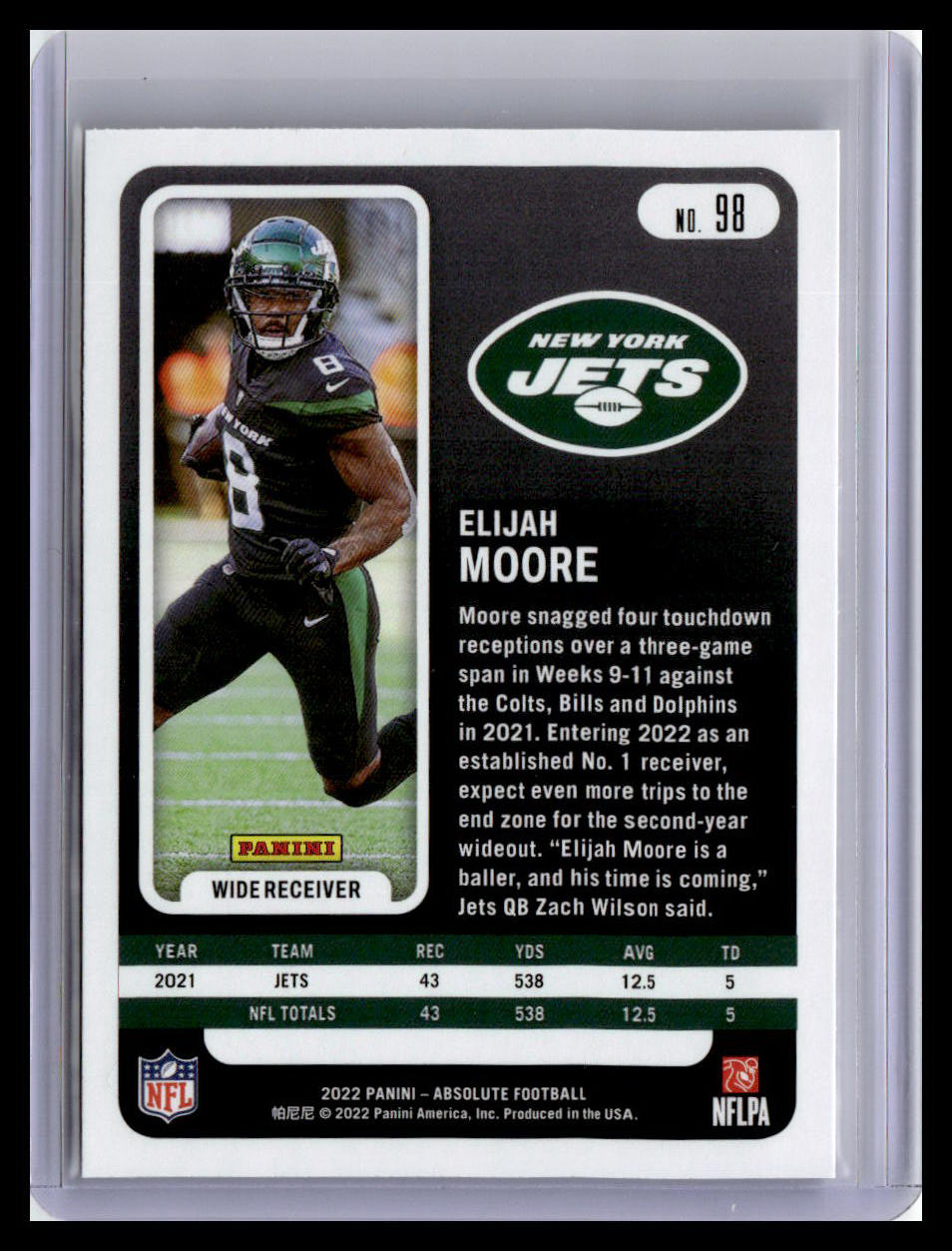 2022 Panini Absolute #98 Elijah Moore