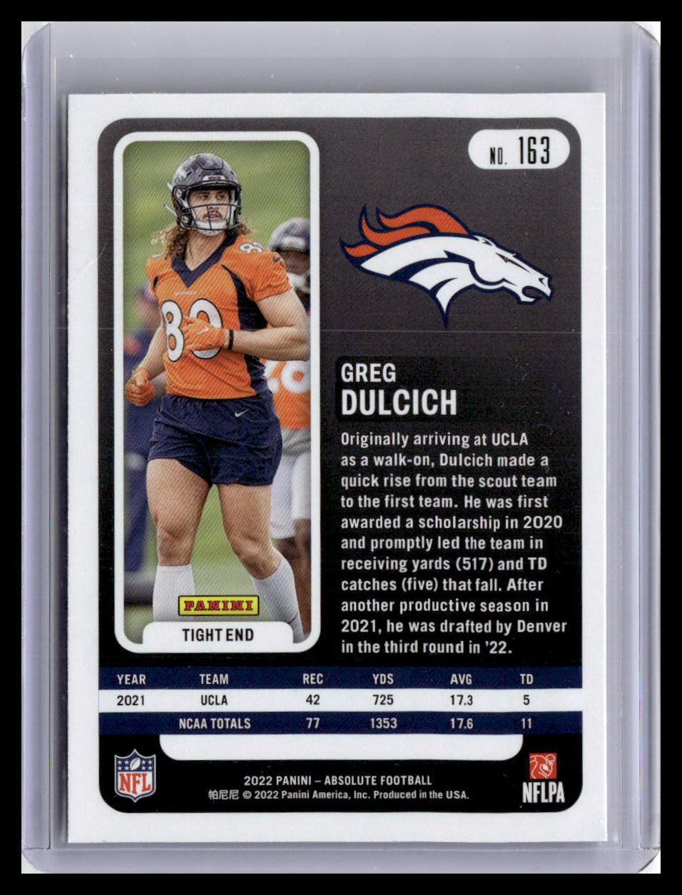 2022 Panini Absolute #163 Greg Dulcich