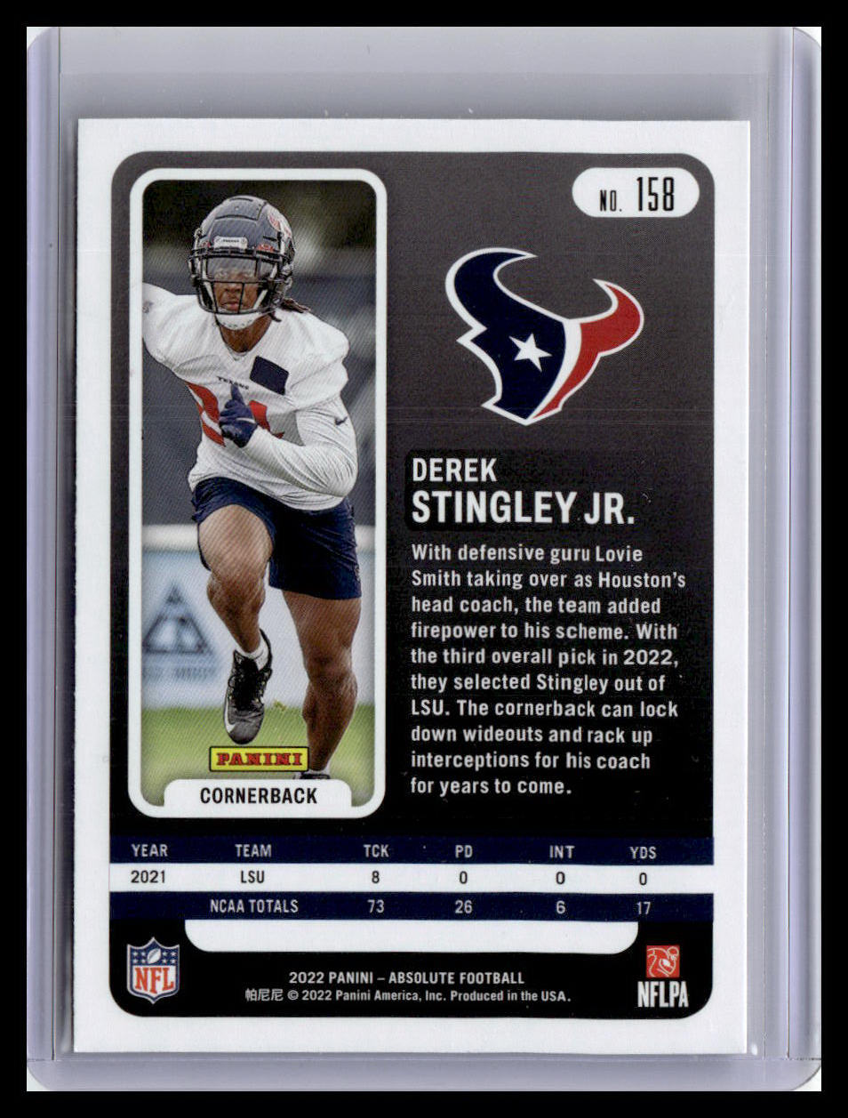 2022 Panini Absolute #158 Derek Stingley Jr.