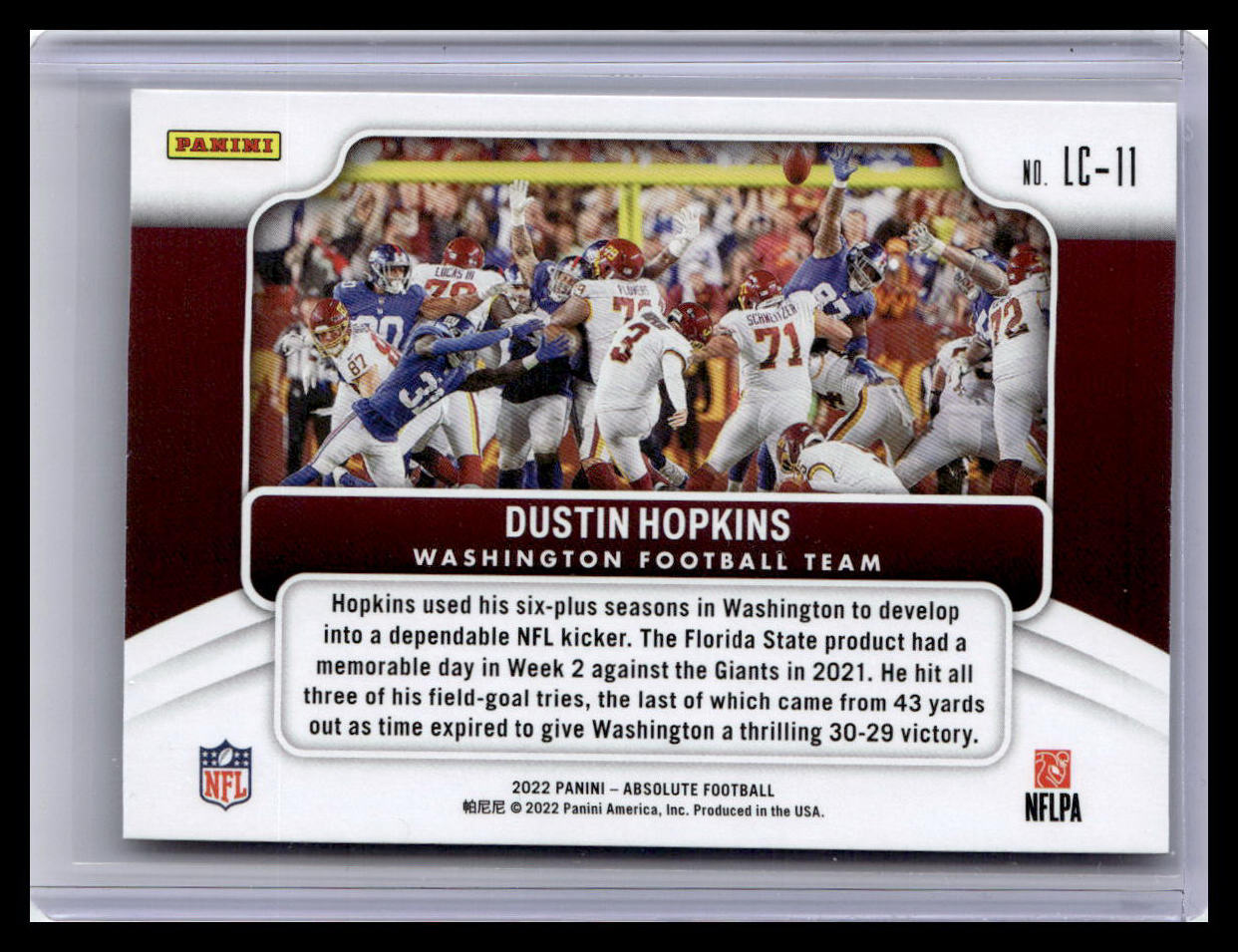 2022 Panini Absolute #LC-11 Dustin Hopkins Last Call