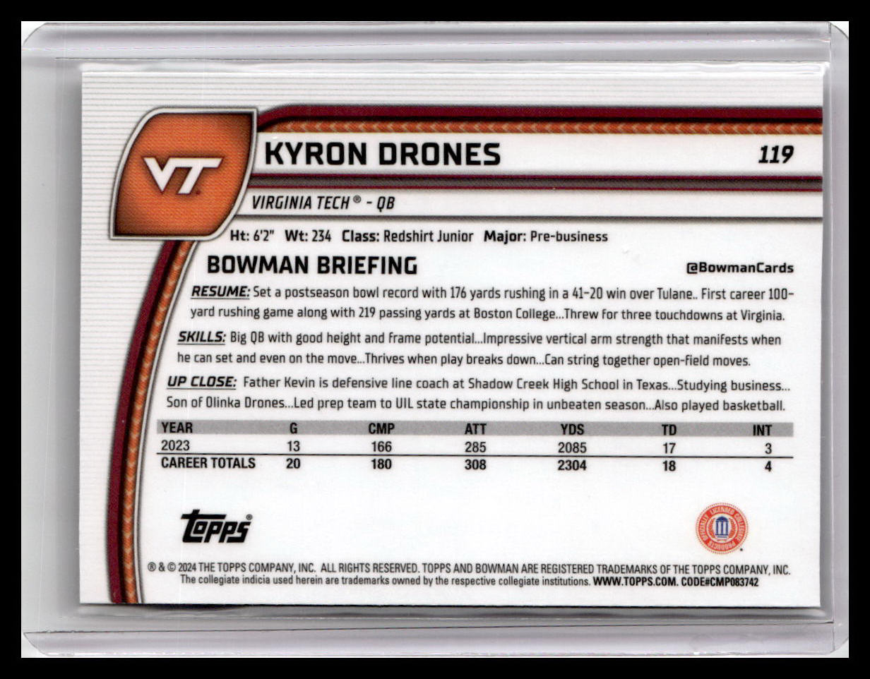 2024 Bowman University Chrome #119 Kyron Drones