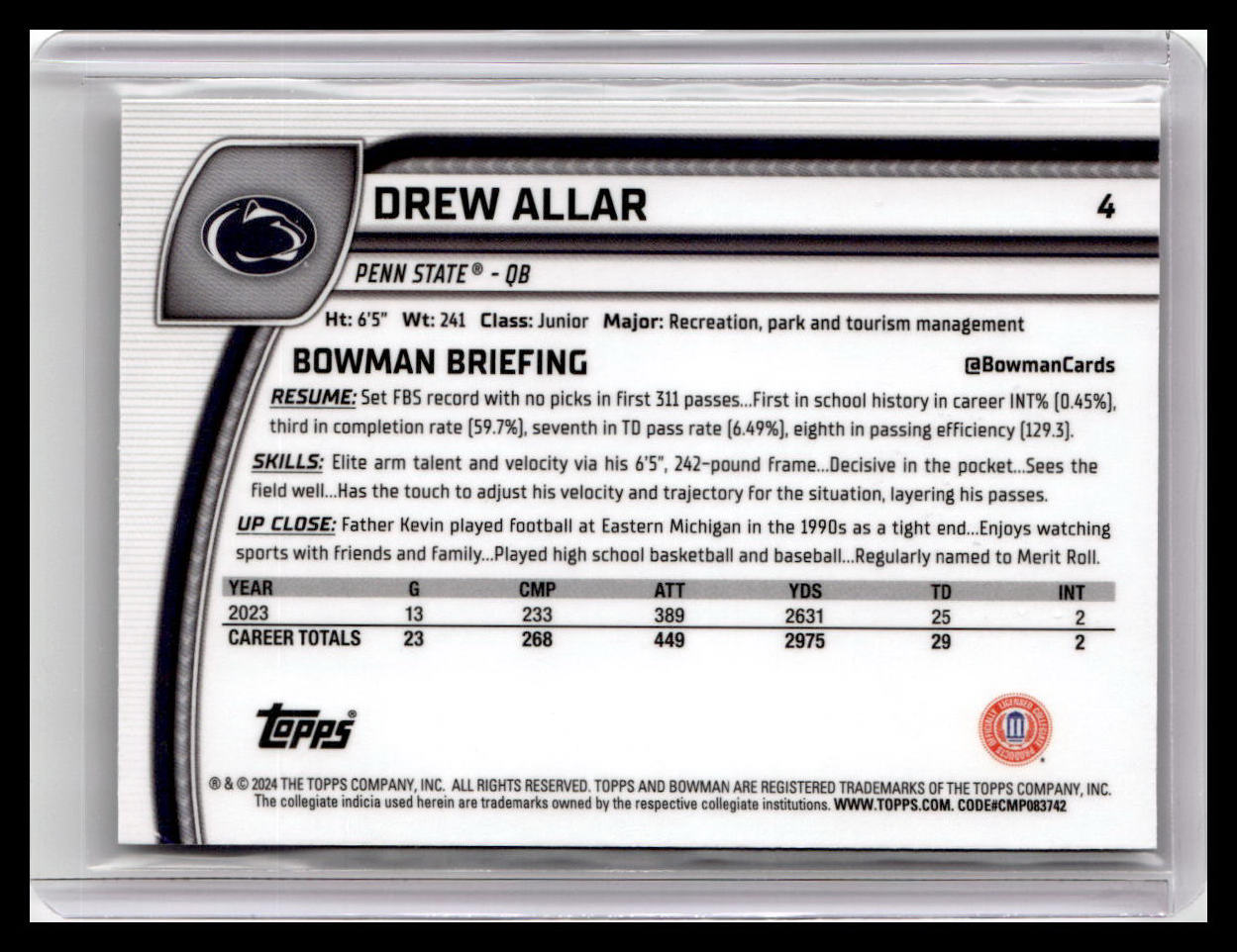 2024 Bowman University Chrome #4 Drew Allar