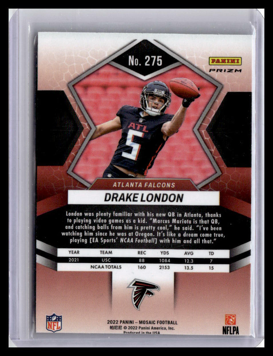 2022 Panini Mosaic #275 Drake London Mosaic Camo Pink