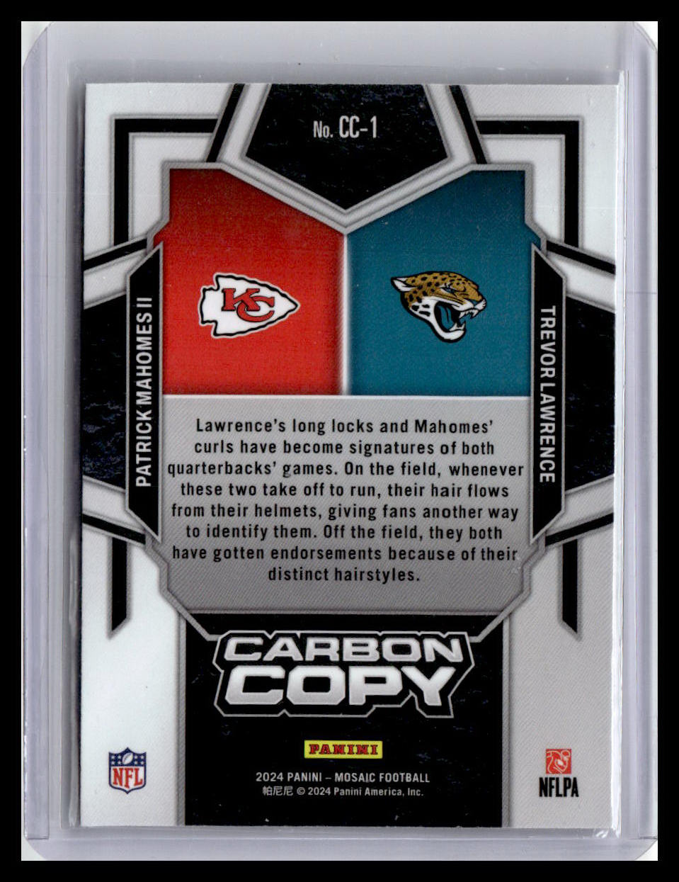 2024 Panini Mosaic #CC-1 Patrick Mahomes II / Trevor Lawrence Carbon Copy