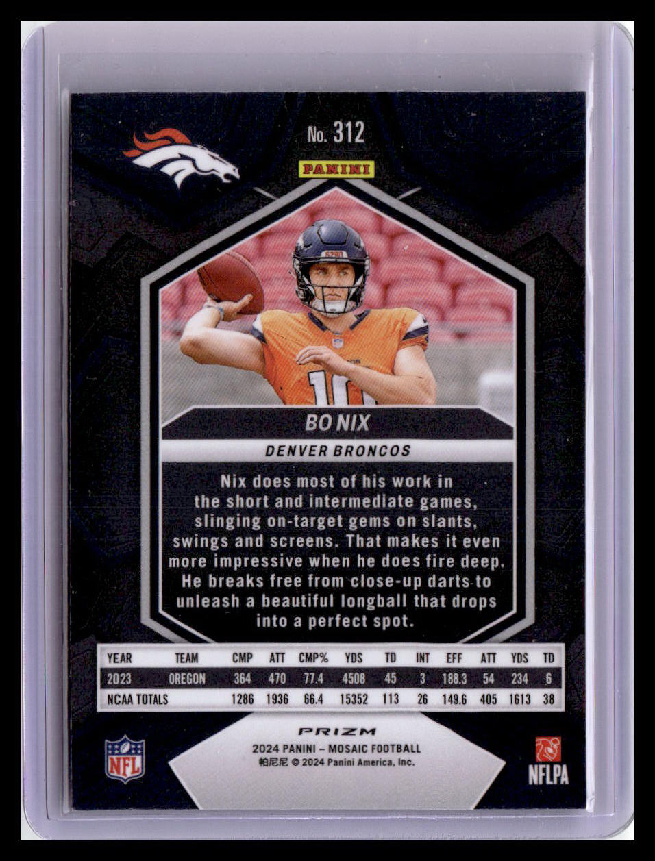 2024 Panini Mosaic #312 Bo Nix Mosaic