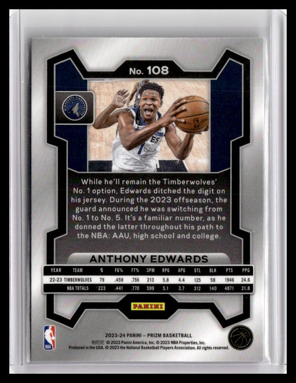 2023-24 Panini Prizm #108 Anthony Edwards