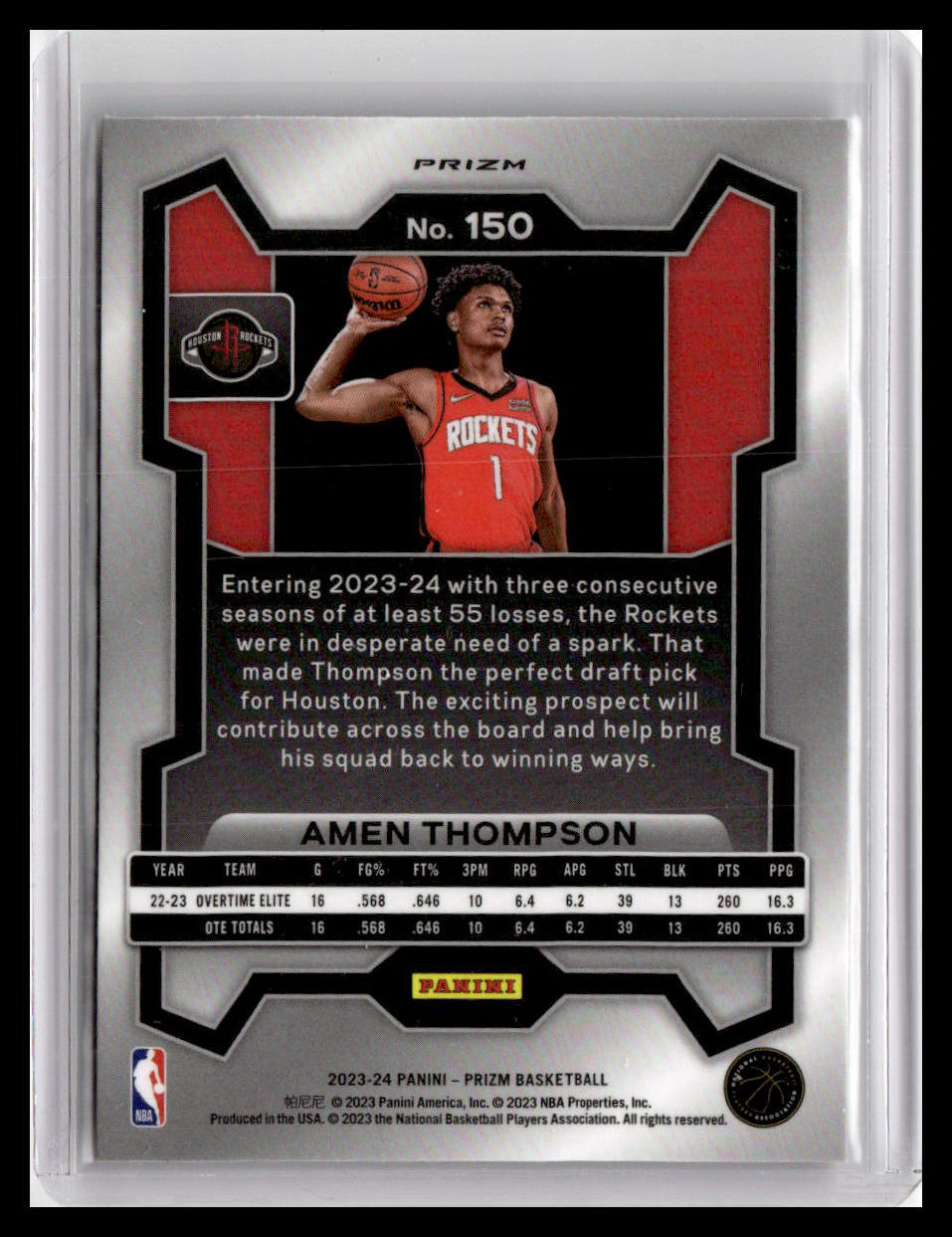 2023-24 Panini Prizm #150 Amen Thompson Prizms Silver