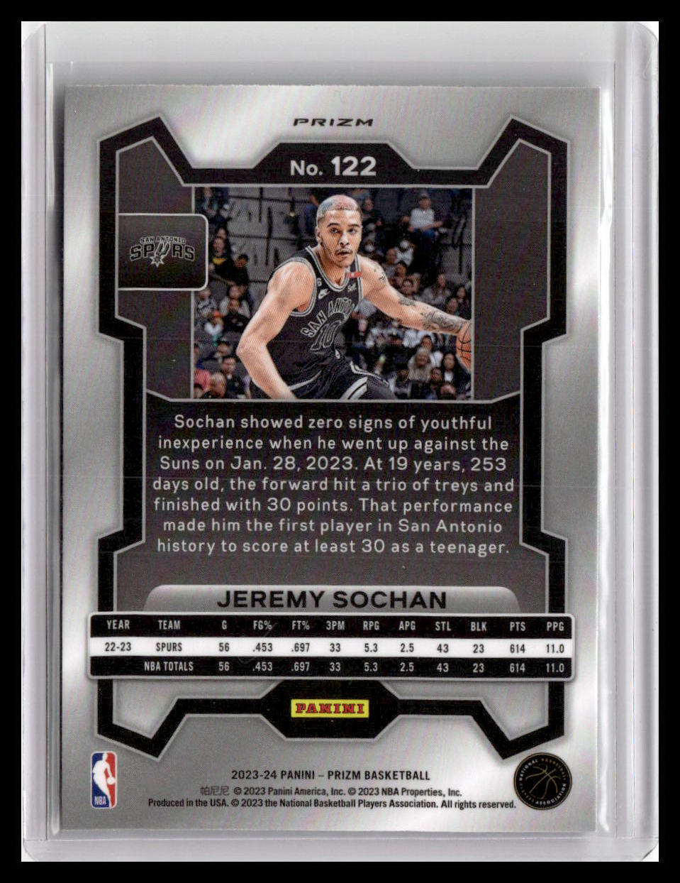 2023-24 Panini Prizm #122 Jeremy Sochan Prizms Ice