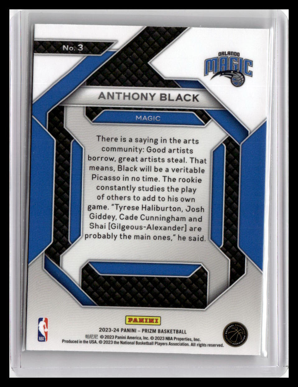 2023-24 Panini Prizm #3 Anthony Black Emergent