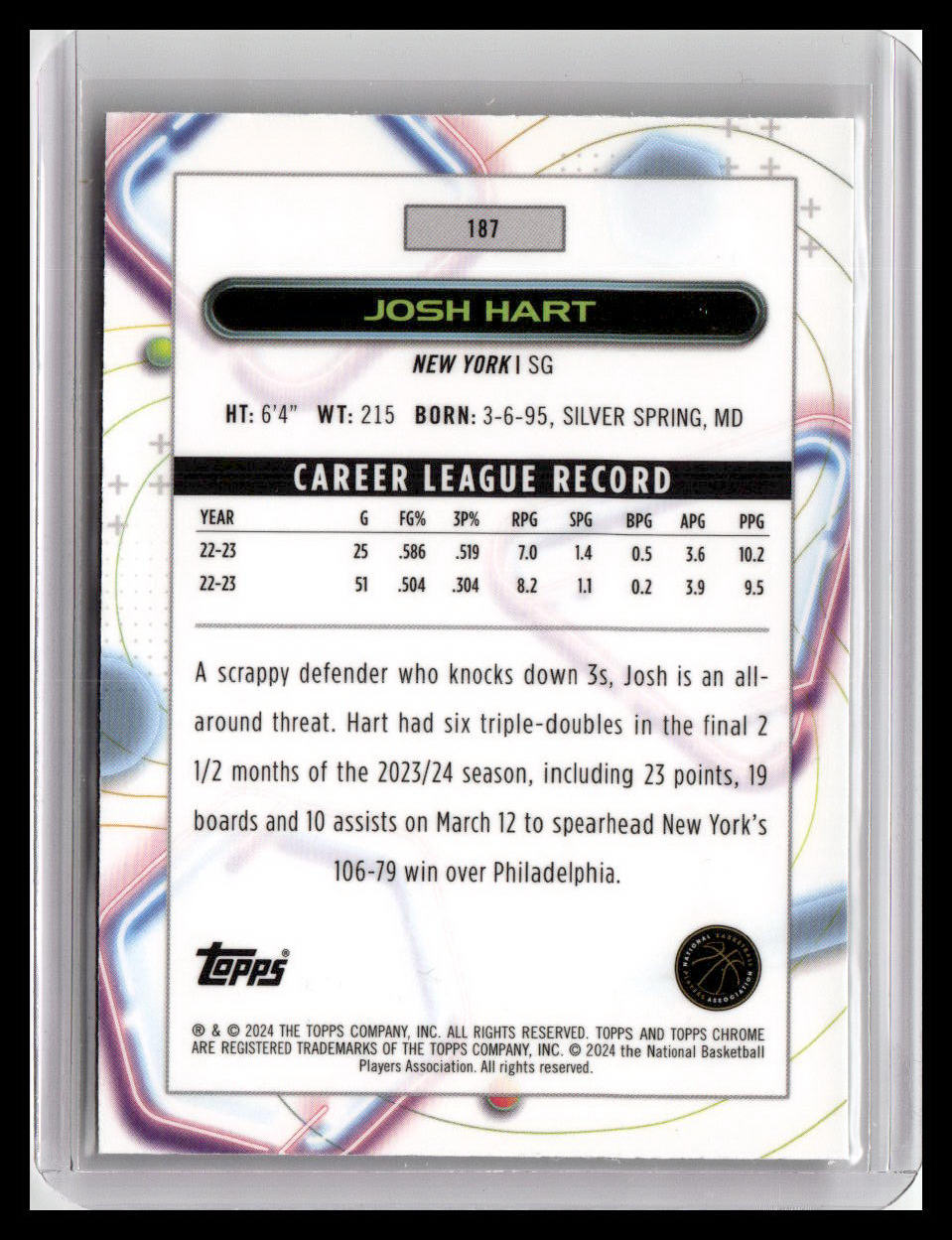 2023-24 Topps Chrome Cosmic #187 Josh Hart