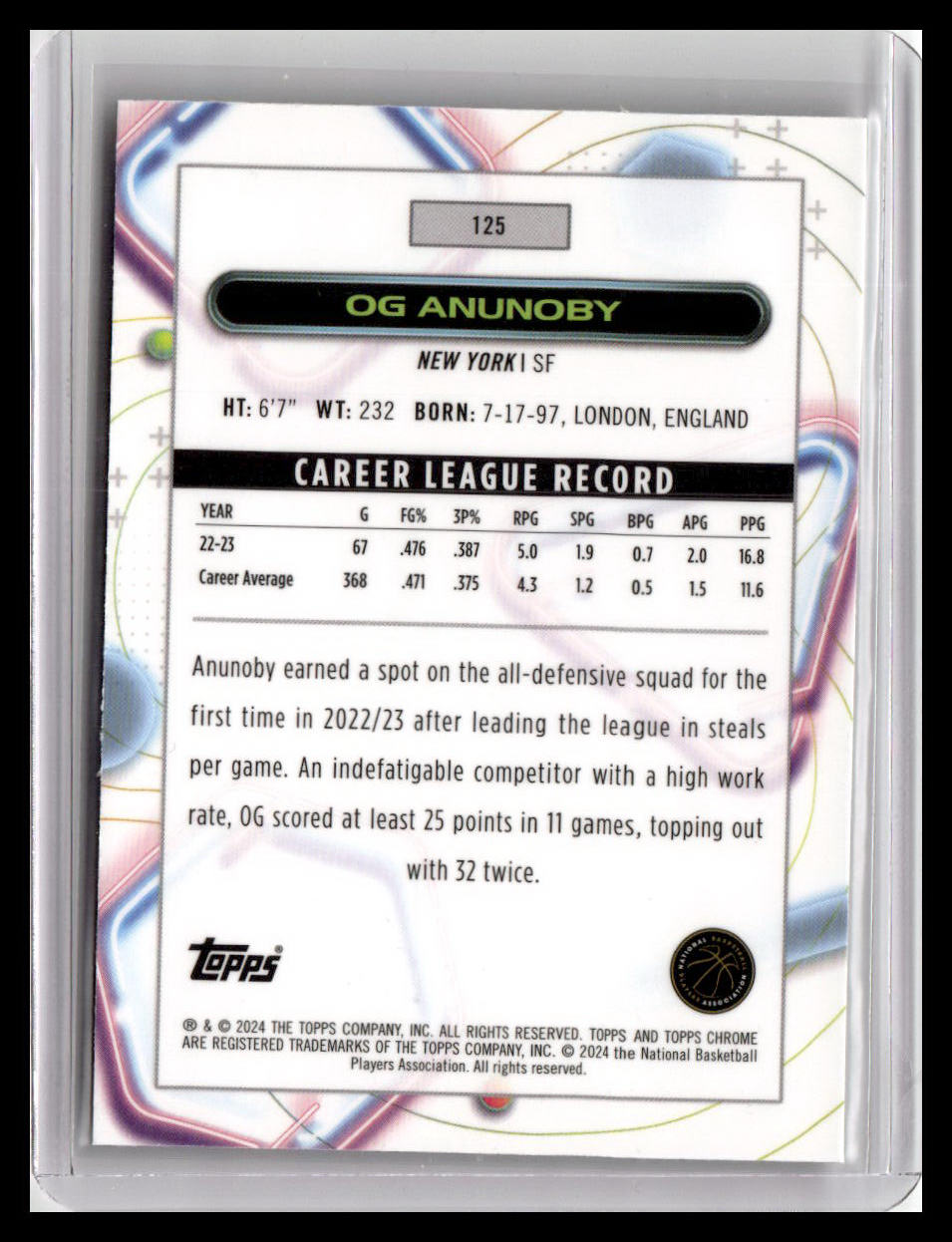 2023-24 Topps Chrome Cosmic #125 OG Anunoby