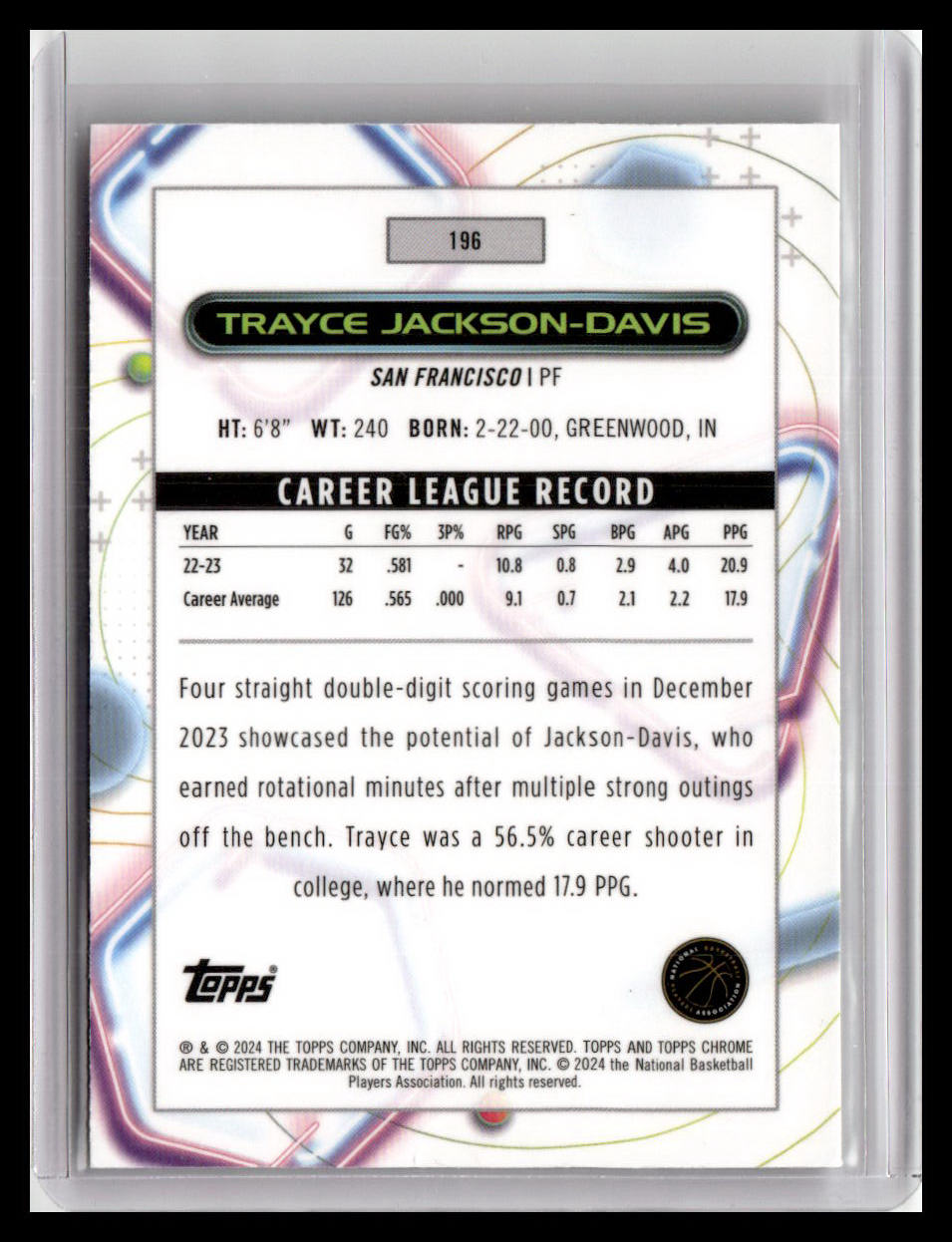 2023-24 Topps Chrome Cosmic #196 Trayce Jackson-Davis
