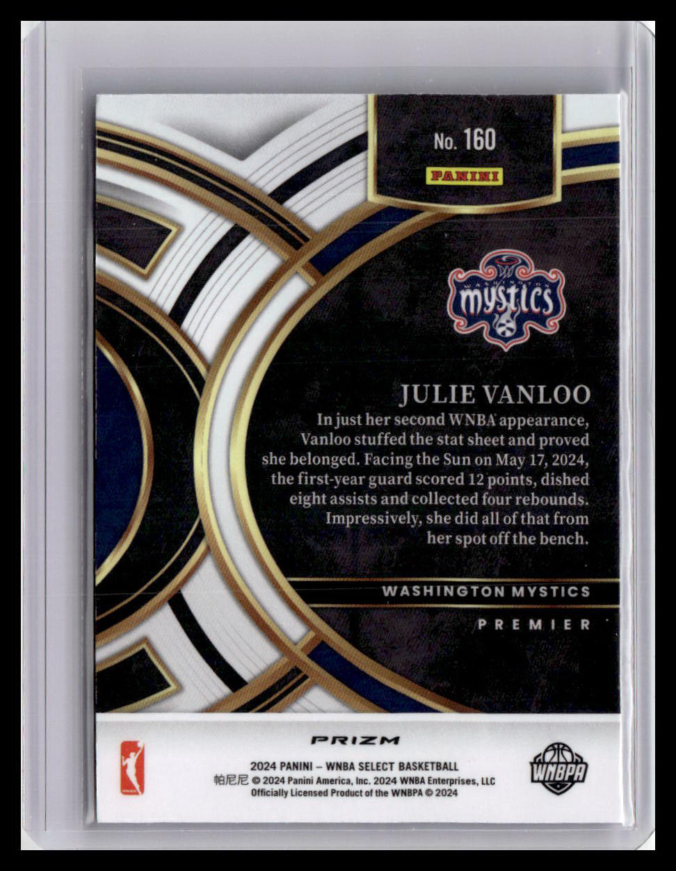 2024 Panini Select WNBA #160 Julie Vanloo Prizms Silver Flash