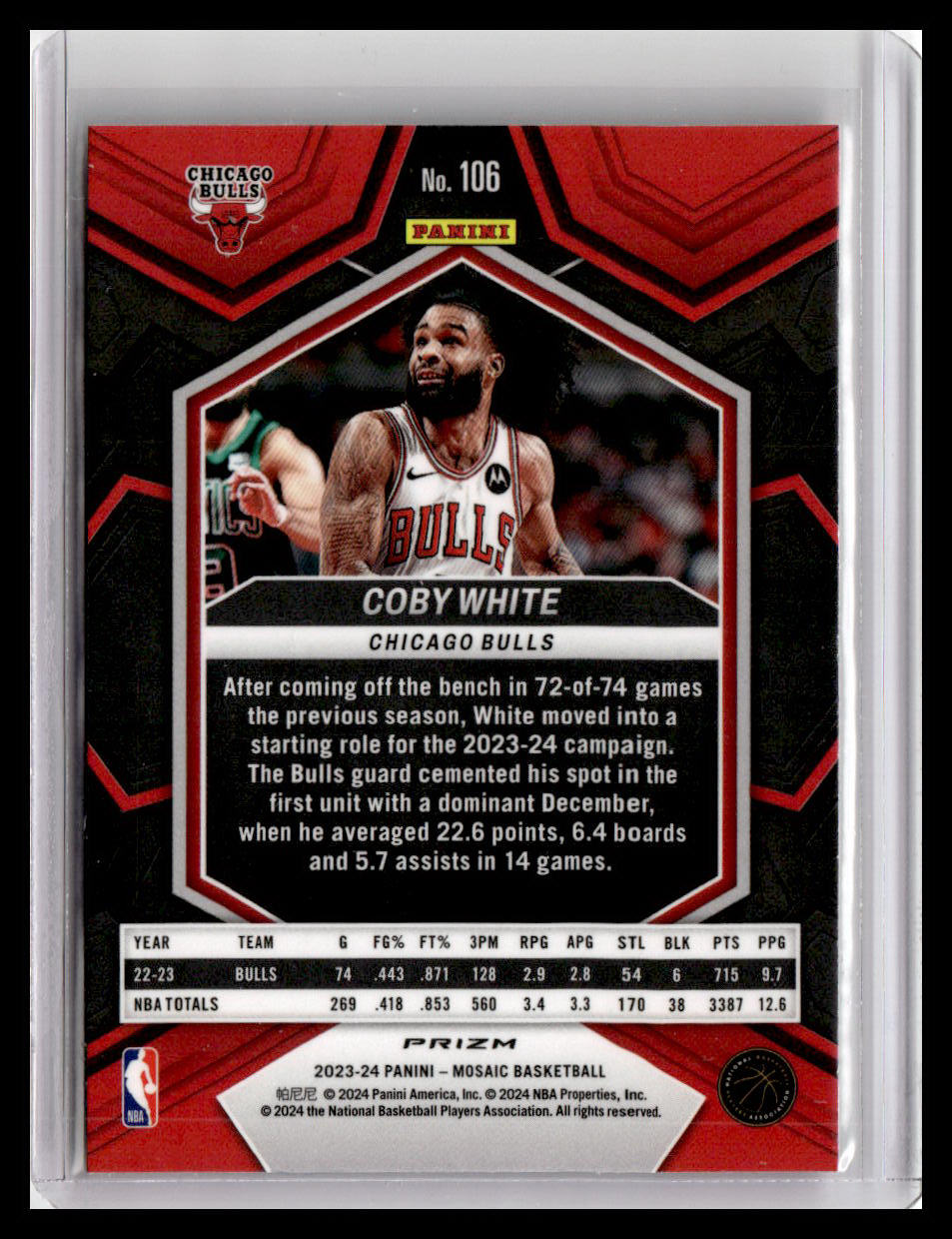 2023-24 Panini Mosaic #106 Coby White Silver