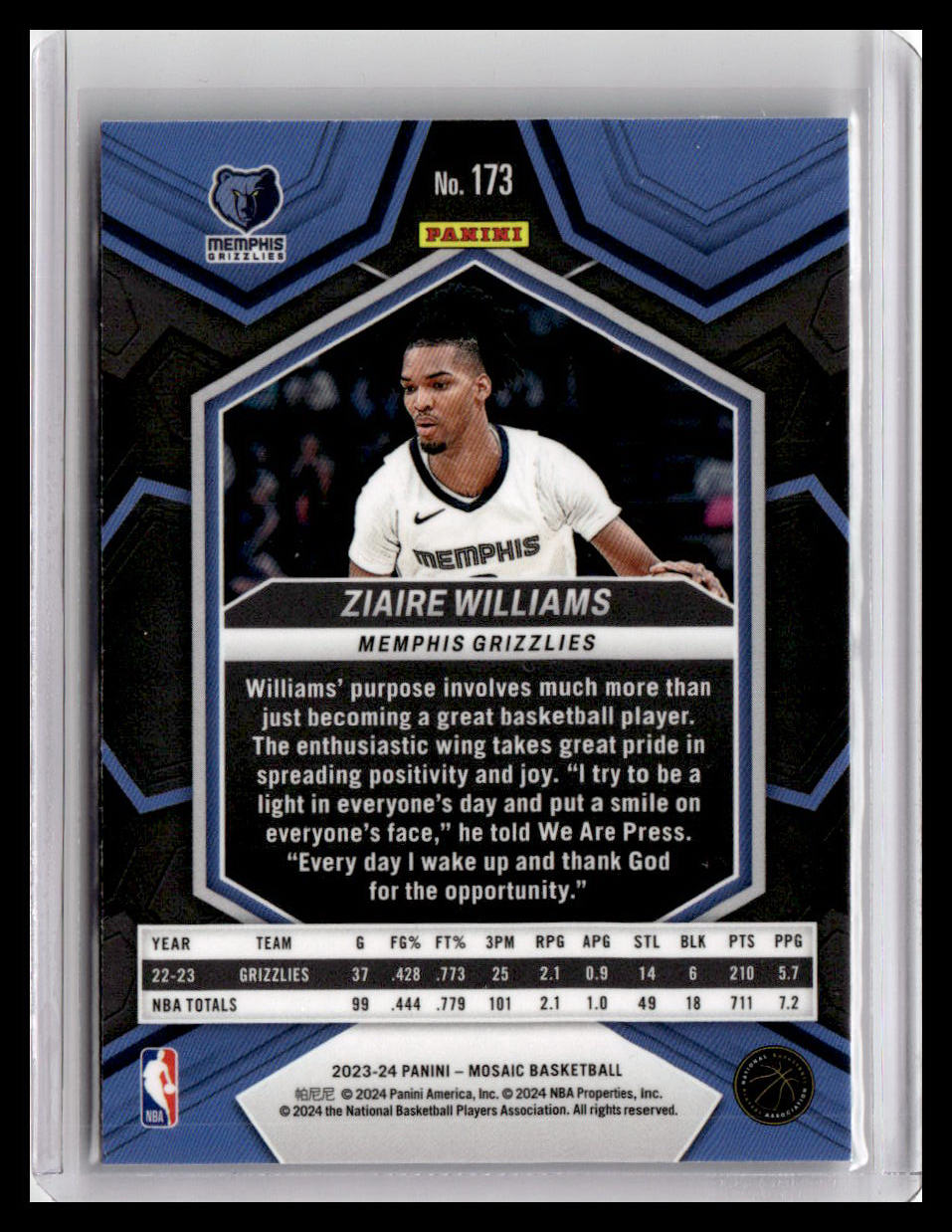 2023-24 Panini Mosaic #173 Ziaire Williams