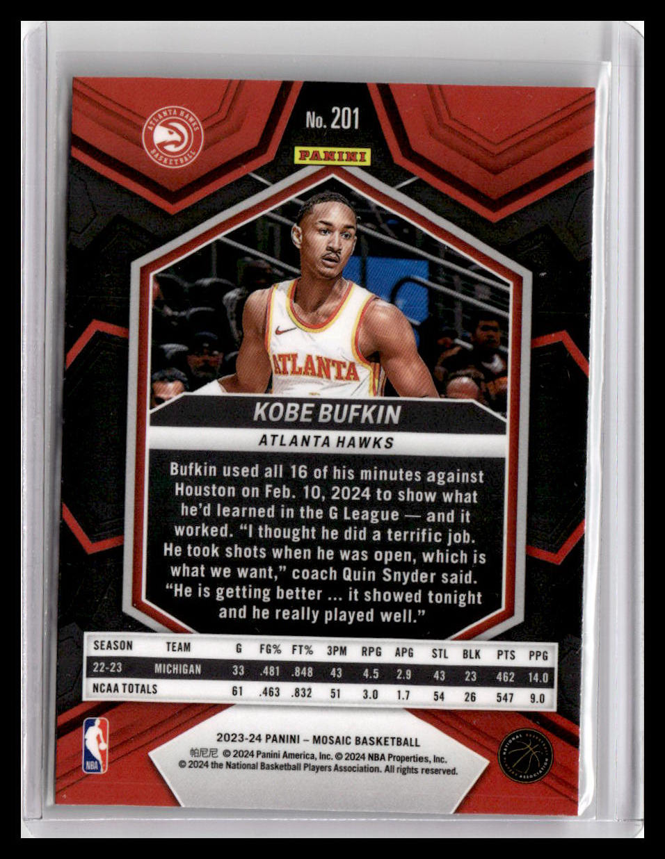 2023-24 Panini Mosaic #201 Kobe Bufkin