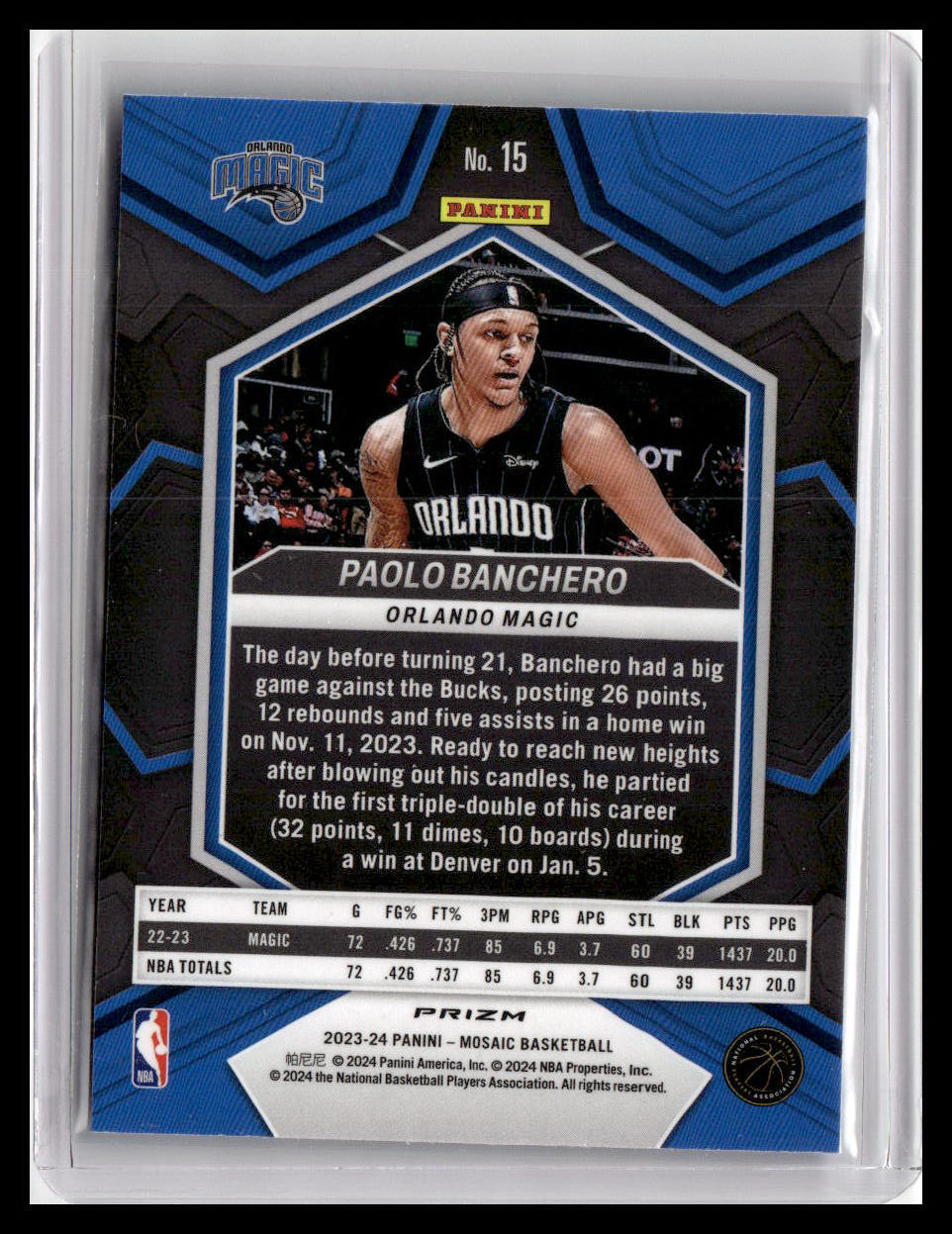 2023-24 Panini Mosaic #15 Paolo Banchero Reactive Blue