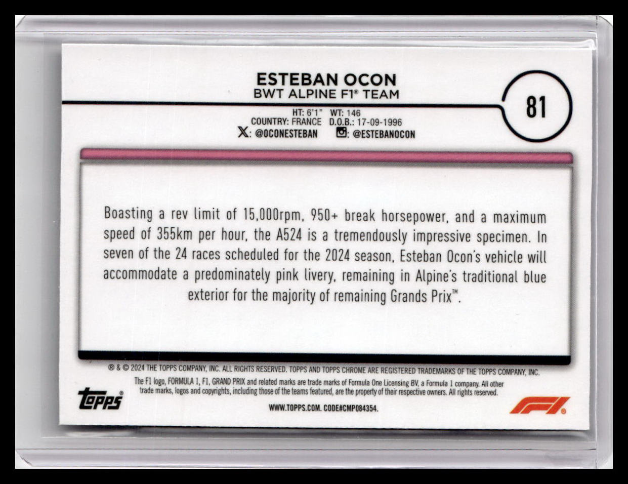 2024 Topps Chrome Formula 1 #81 Esteban Ocon