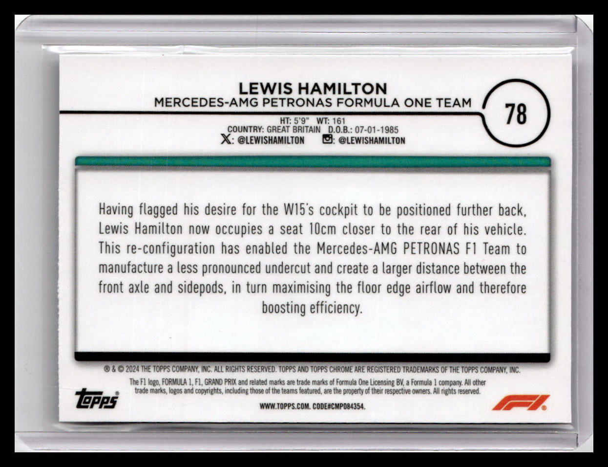 2024 Topps Chrome Formula 1 #78 Lewis Hamilton
