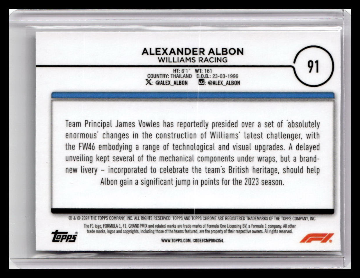 2024 Topps Chrome Formula 1 #91 Alexander Albon
