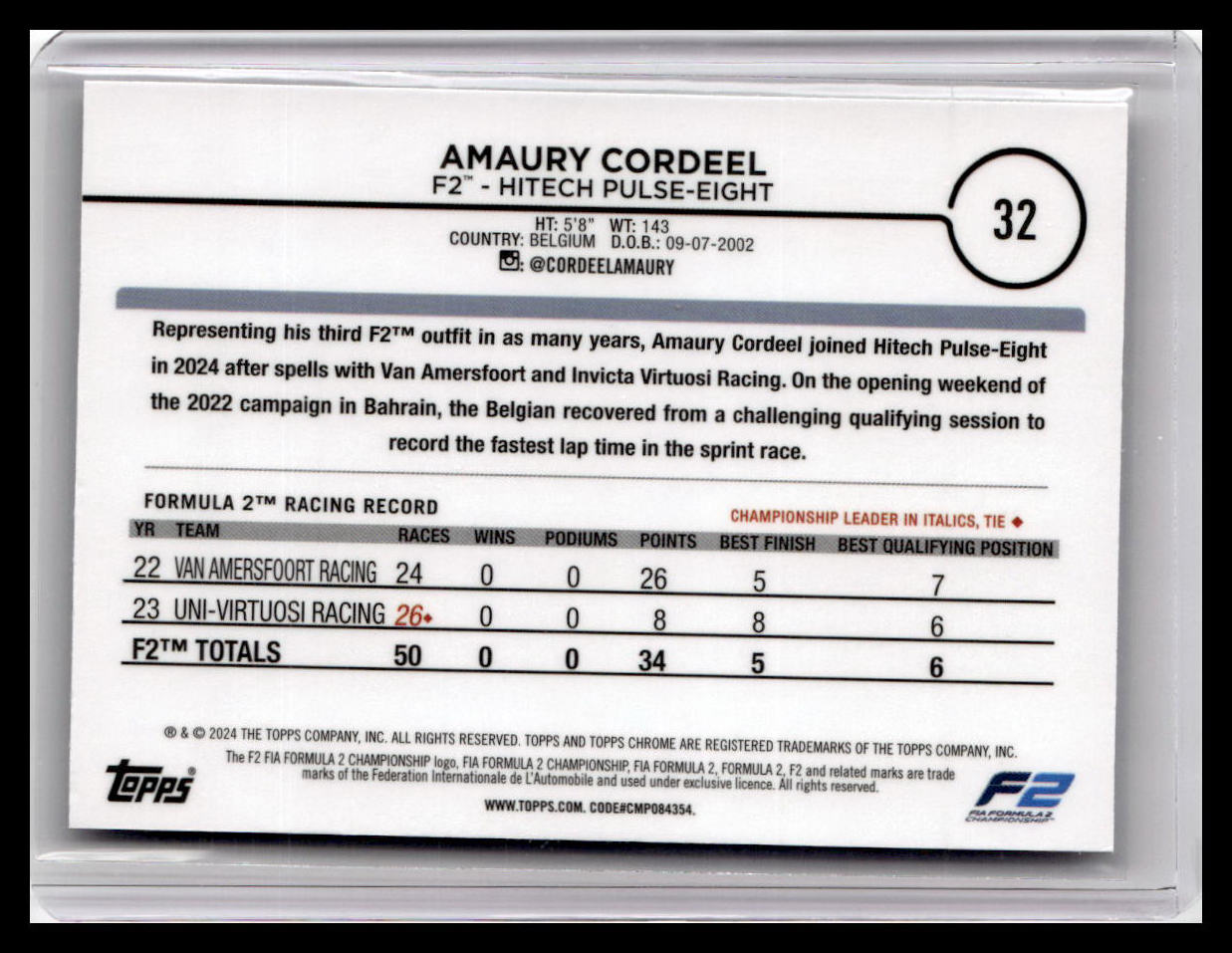 2024 Topps Chrome Formula 1 #32 Amaury Cordeel